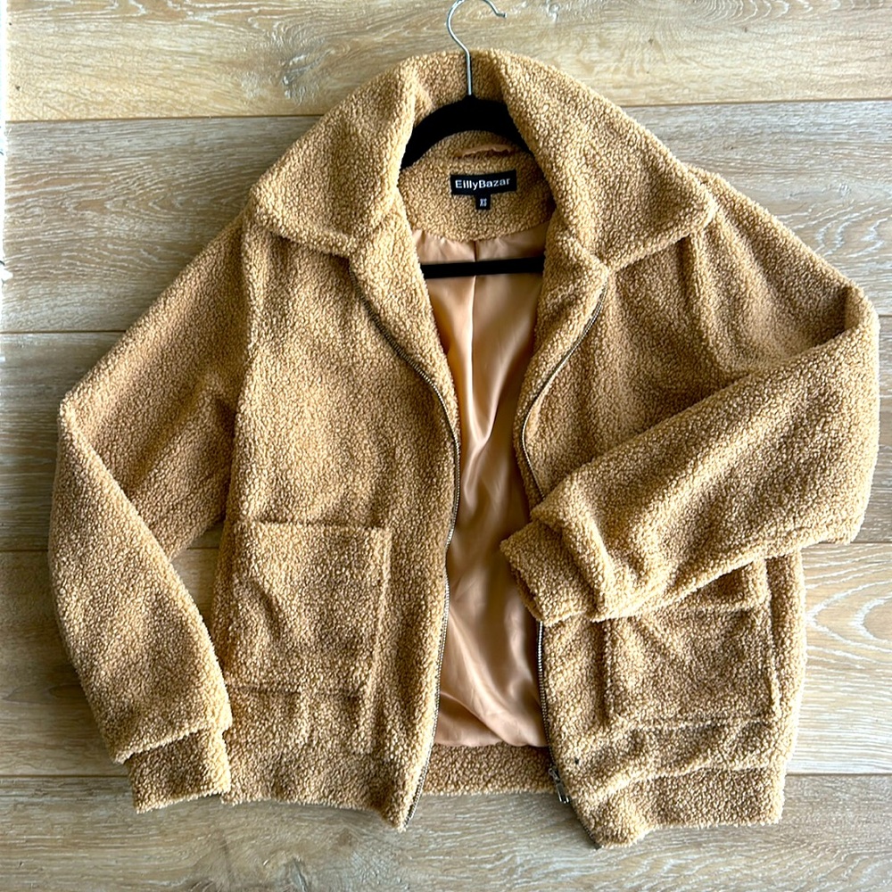 Camel colored teddy bear/fleece zip up jacket